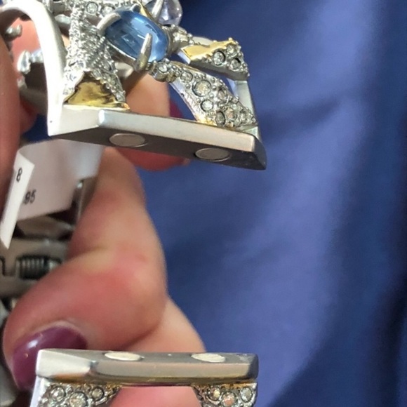 Alexis Bittar multi crystal matte rhodium 10k gold plated brass bangle bracelet - Picture 4 of 8